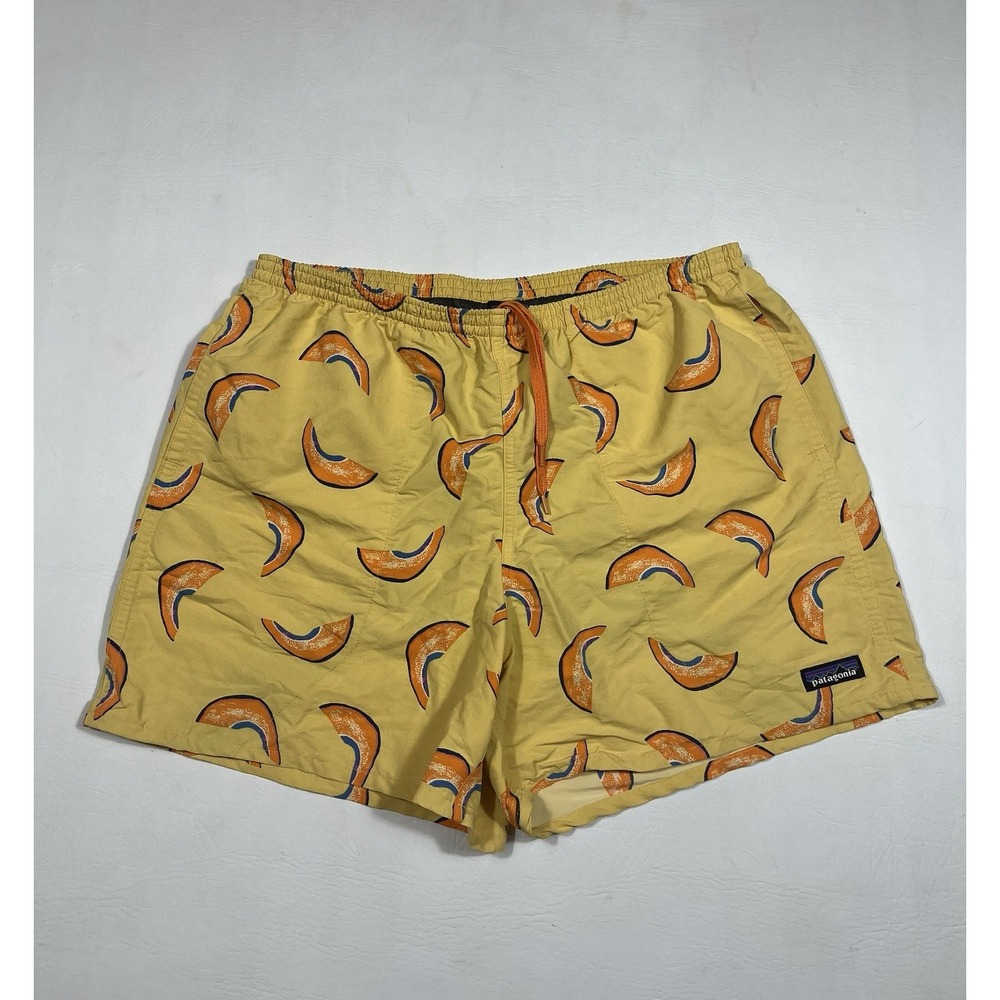 Patagonia Baggies Shorts Mens Large Yellow Melon Print Mesh Lined Swim Trunks